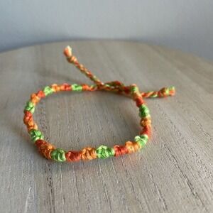 Handmade Kona Woven Friendship Bracelet OS Orange Green Unisex Cotton Tie